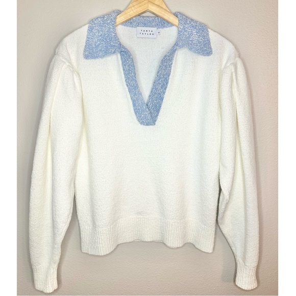 Tanya Taylor Avika Sweater Open Collar Polo Color Block Cozy Pullover Sweater - Picture 3 of 7